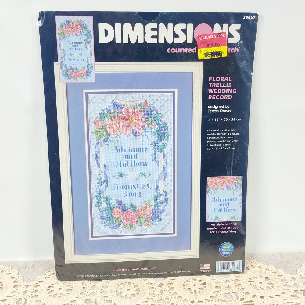 Dimension Counted Cross Stitch Kit Wedding Date Floral Trellis